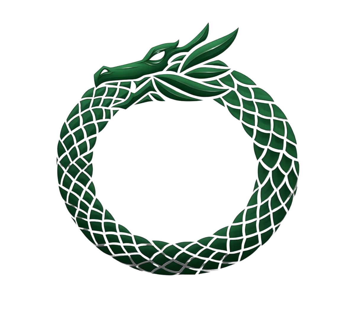 Stylized logo of a green dragon forming a circular shape with scales and leaves, with its head at the top.