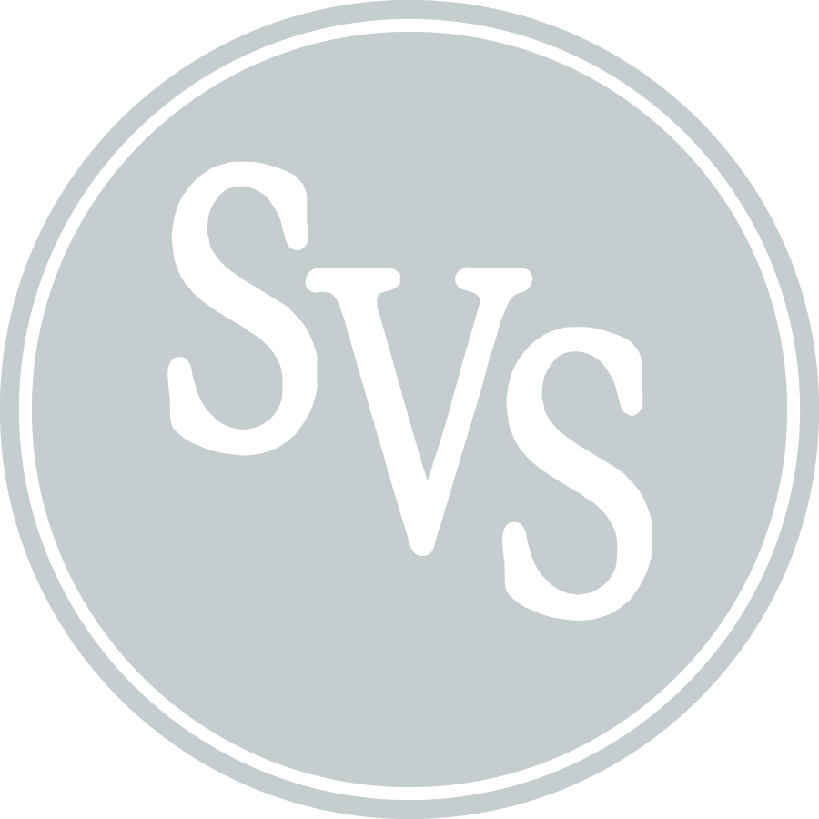 A gray circular button with a black outline and the letters 'Svs' in black text inside.