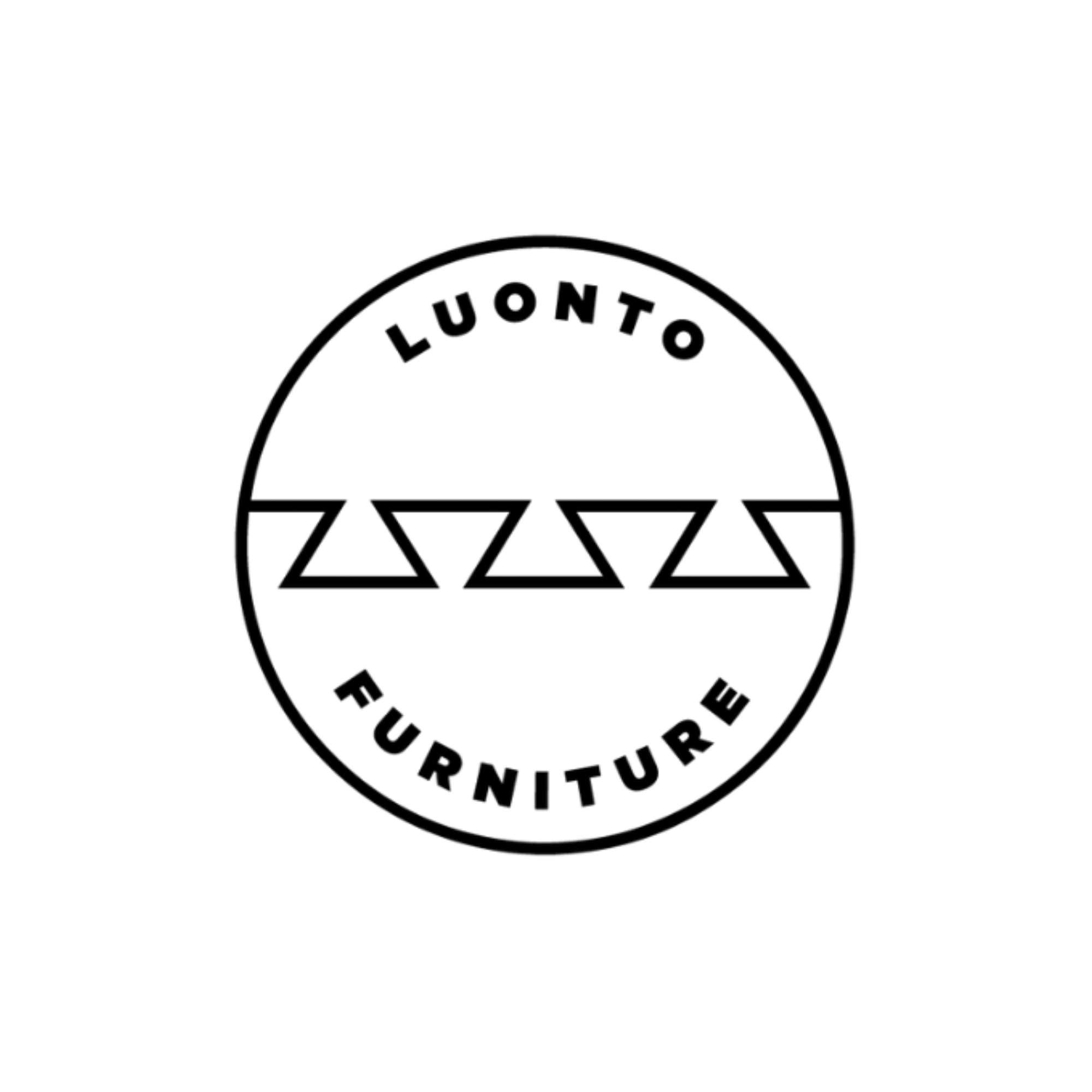 A black and white logo with "Luonto Furniture" on it.