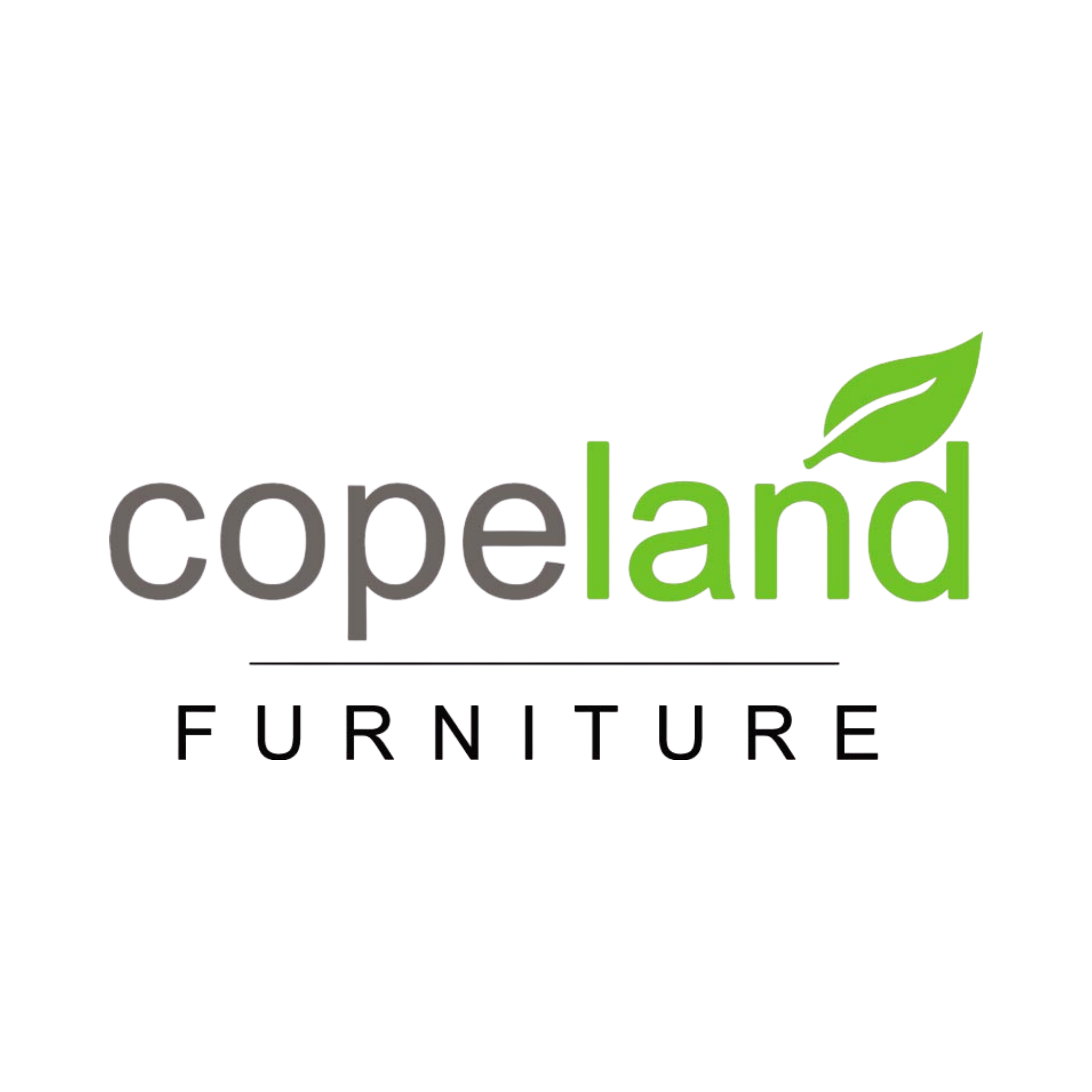 A logo for a company called 'Copeland' with a green leaf and black text on a transparent background.