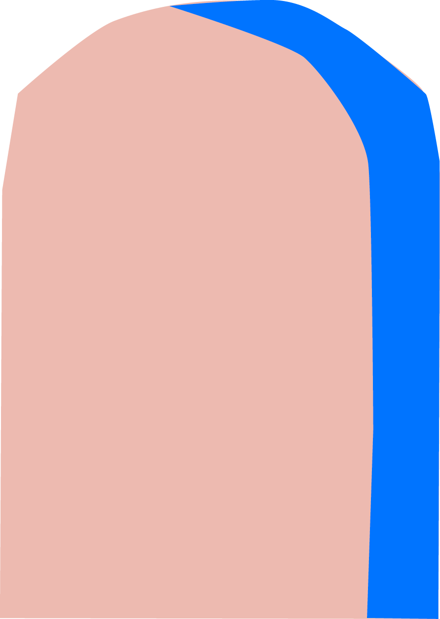 Abstrakte Illustration mit einem großen, gebogenen, hellrosa Bereich im Zentrum und einem kleinen blauen Bereich an der oberen rechten Ecke.