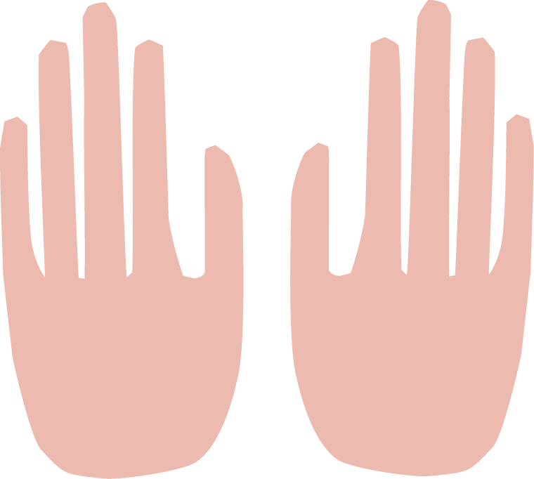 Grafik von zwei stilisierten Händen, die mit nach oben gerichteten Handflächen zueinander zeigen.