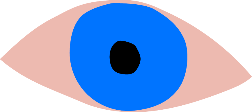 Zeichnung eines Auges mit blauer Iris, schwarzer Pupille und hellrosa Augenlid