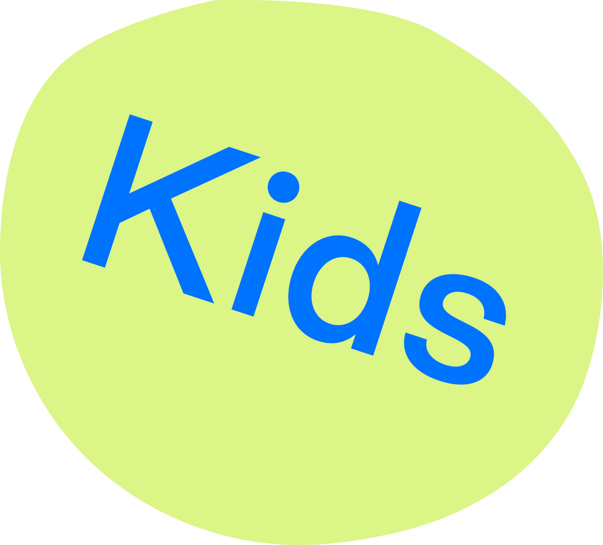 Ein grüner Kreis mit blauer, diagonaler Beschriftung 'Kids'.