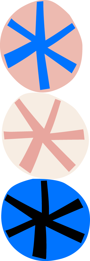 Drei bunte Schneeflocken in Blau, Rosa und Schwarz auf verschiedenen Hintergründen.