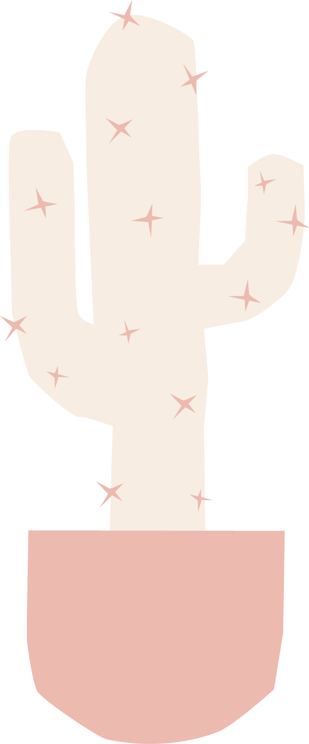 Illustration eines Kaktus in einem rosa Topf, mit glitzernden Sternen darauf.