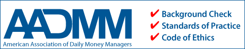 AADMM logo with text: Background Check, Standards of Practice, Code of Ethics.