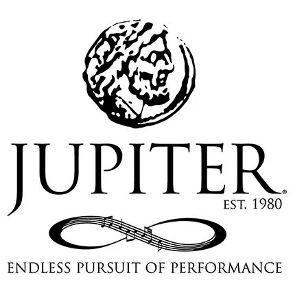 Jupiter logo with a lion's head coin image, the text 'Jupiter EST. 1980,' and an infinity symbol with musical notes, plus the tagline 'Endless pursuit of performance.'.