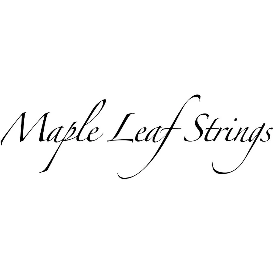 Text reading 'Maple Leaf Strings' in elegant cursive font on a white background.