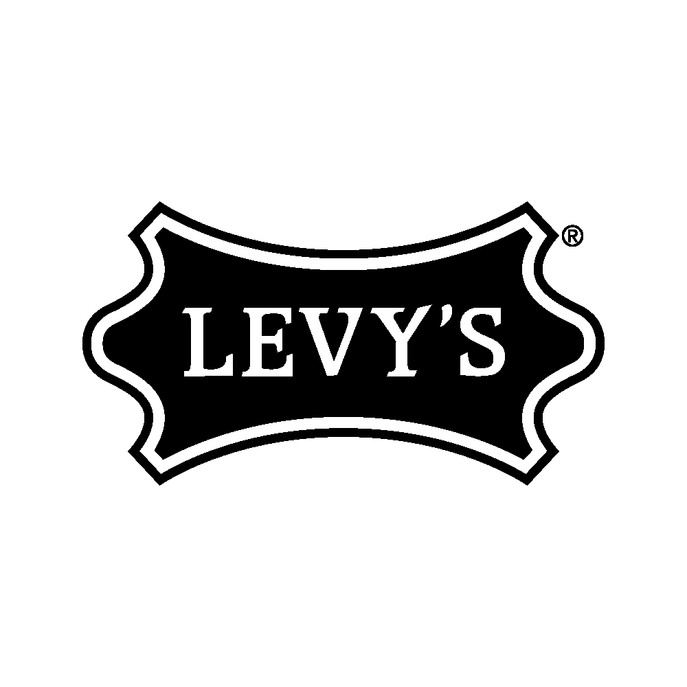 Black and white Levi's logo with a shield shape background and the brand name in the center.