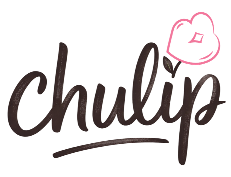 Chulip brand logo in elegant script typography — Chu meaning a soft kiss, Tulip meaning natural and effortlessly beautiful
