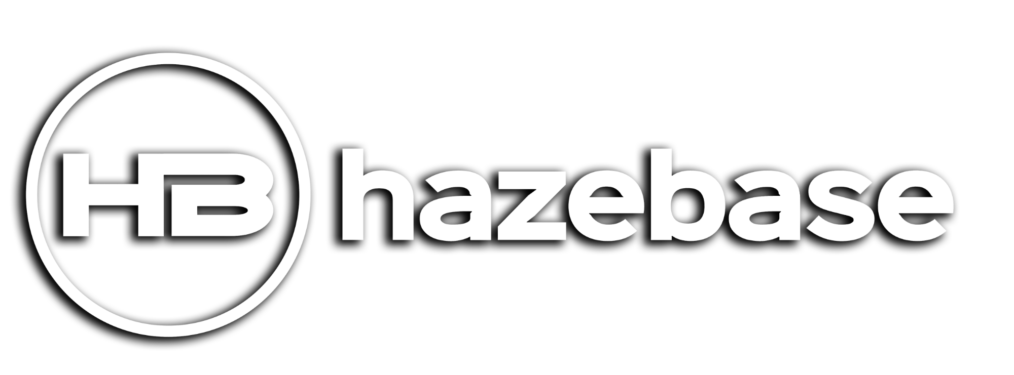 Hazebase logo with a black background, white circular emblem containing 'HB' in the center, and the word 'hazebase' written next to it.