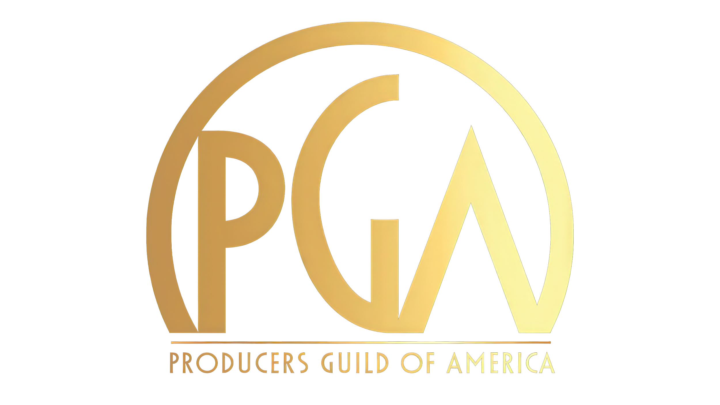 Gold 3D logo of the Producers Guild of America with large initials PGW inside a circle and the text 'PRODUCERS GUILD OF AMERICA' below.