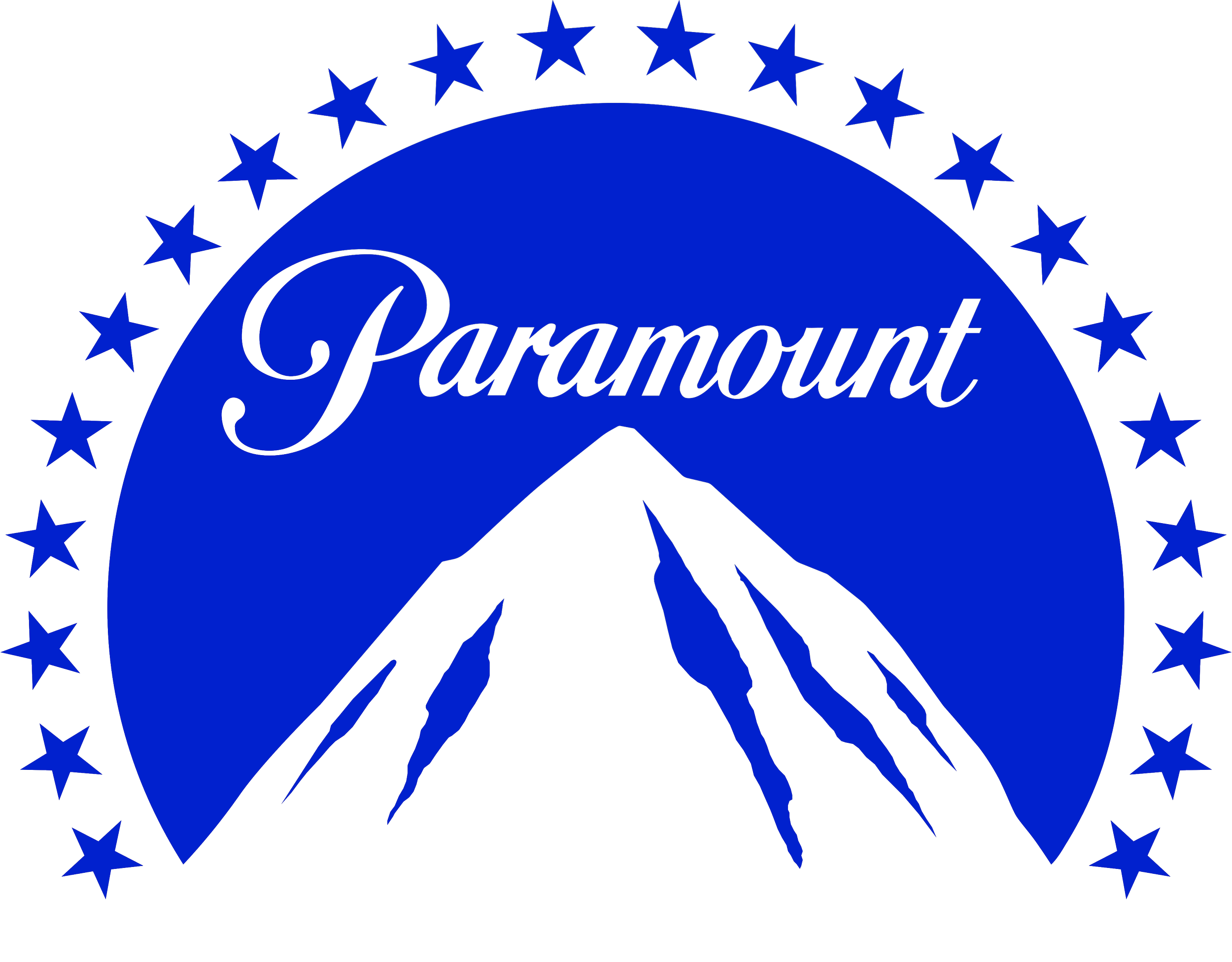 Paramount logo with a mountain peak and a circle of stars in blue and black.