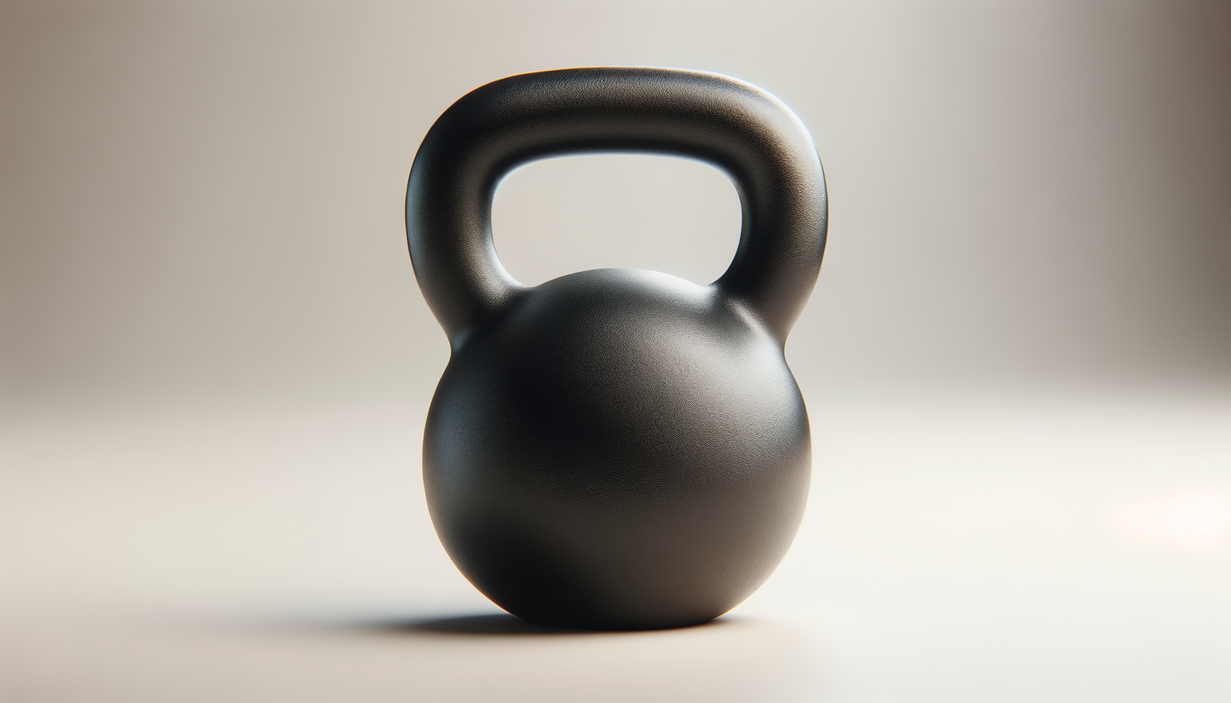 A black kettlebell with a matte finish on a plain light background.