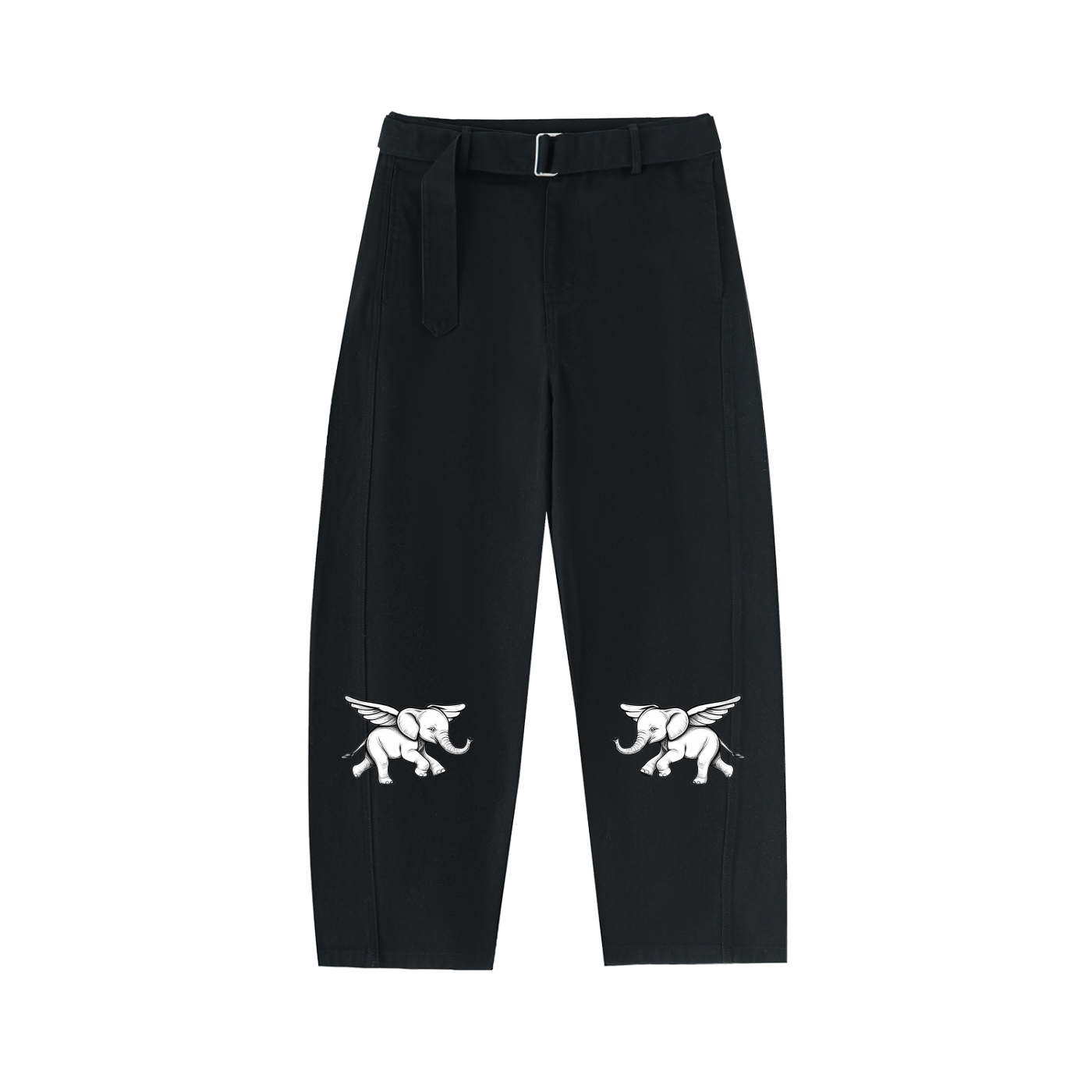 Belted Barrel-leg Logo Chino Pants