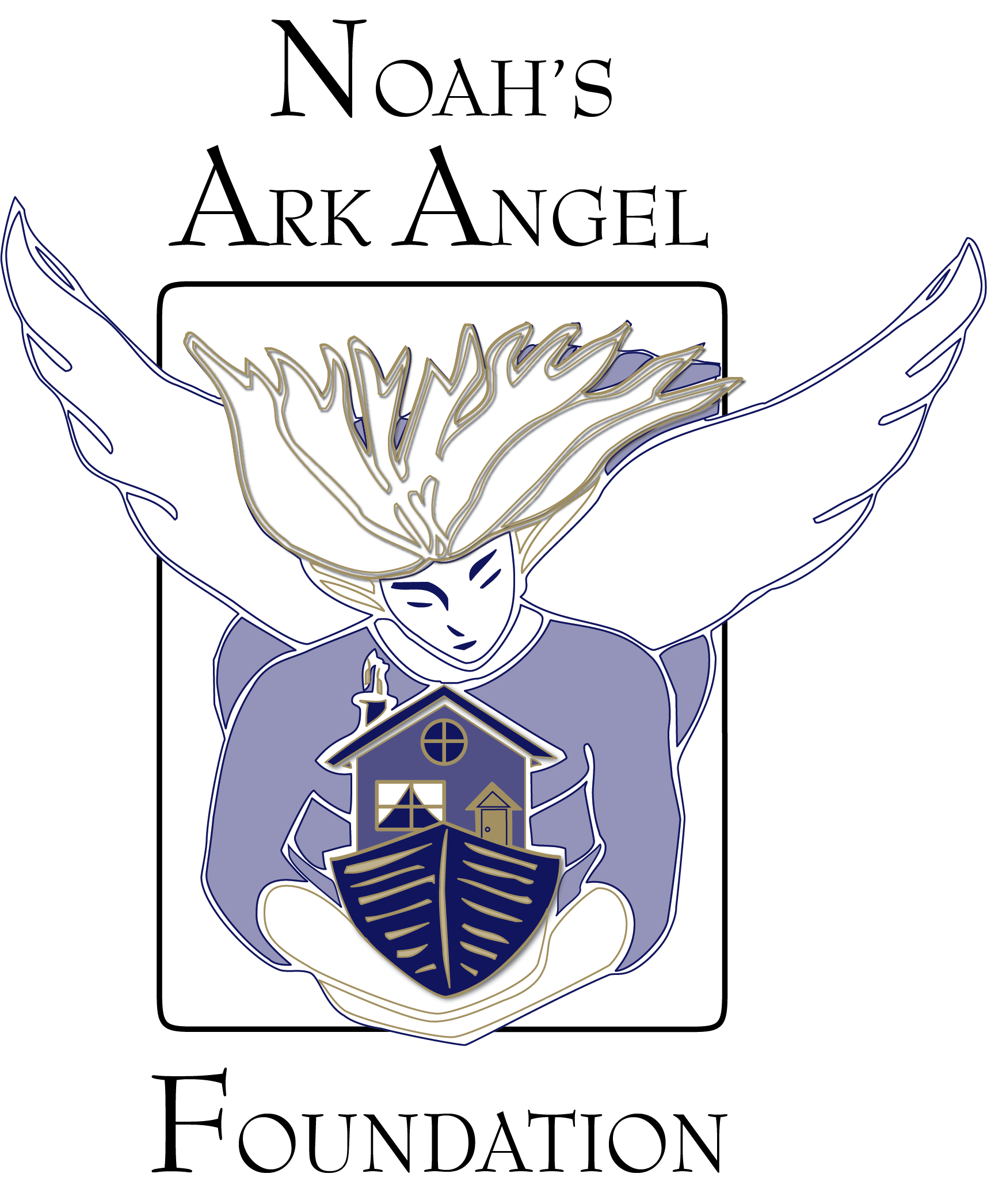 Logo of Ark Angel Foundation including angel with wings holding house, with company name in black text.