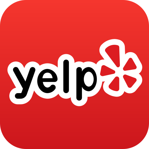 Yelp logo with red background and white stylized starburst next to the word 'yelp' in lowercase black letters.