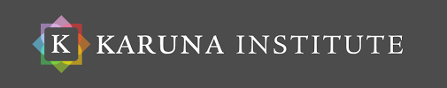 Logo of Karuna Institute featuring a black square with a white letter 'K' inside, surrounded by a multicolored geometric design, with the text 'Karuna Institute' on a dark gray background.