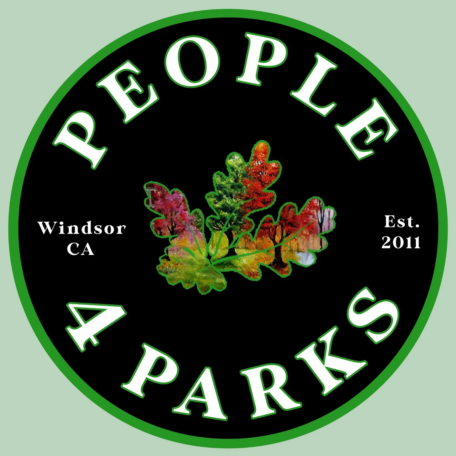 People 4 Parks Windsor, circular black logo on green background