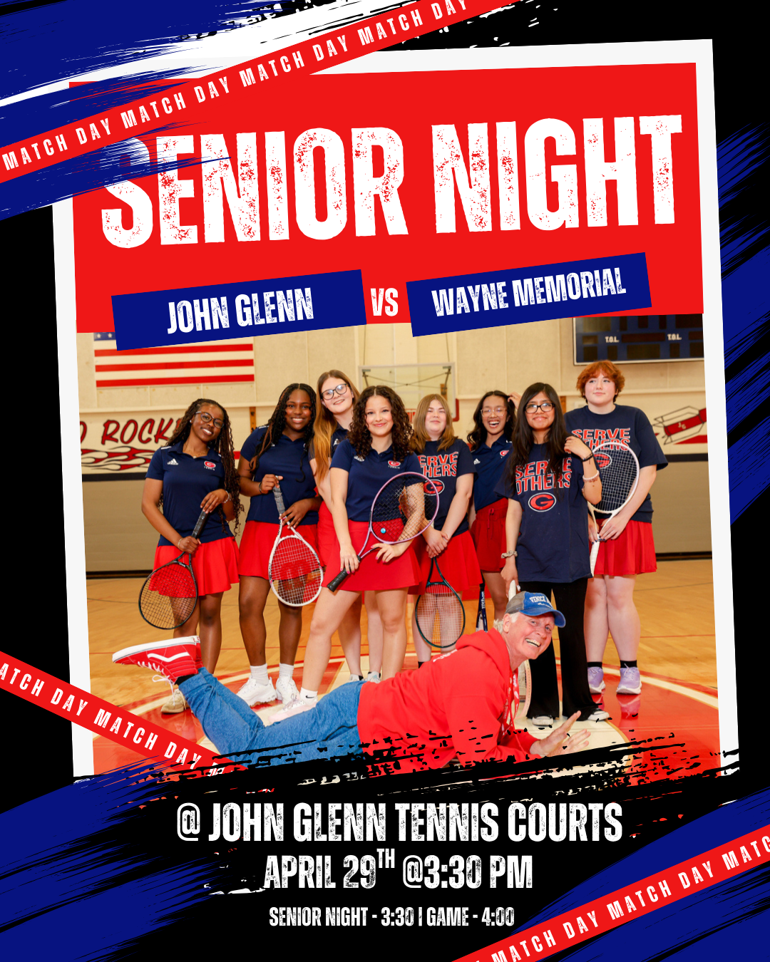I created promotions for special sporting events like senior night. This project emphasized the importance of good planning and execution. I needed to create content that brought in a larger audience to support the tennis team. In this case, my adver