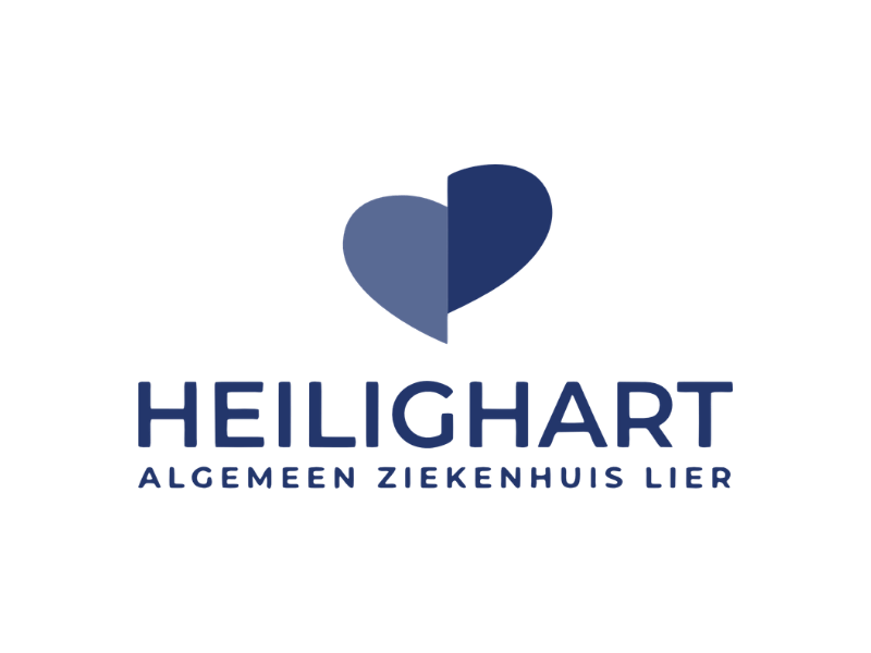 Logo van het ziekenhuis HEILIGHART met een afbeelding van een hart en de tekst 'HEILIGHART ALGEMEEN ZIEKENHUIS LIER'.