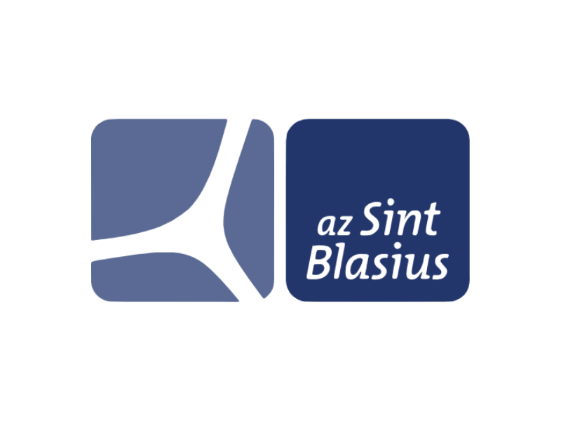 Logo van az Sint Blasius met blauwe en zwarte vormen en tekst.
