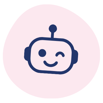 Tien kleine robot-emoji met een glimlach en winks gezichtsuitdrukking op een lichtpaarse achtergrond.