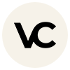 Black circle with white lowercase 'vc' inside