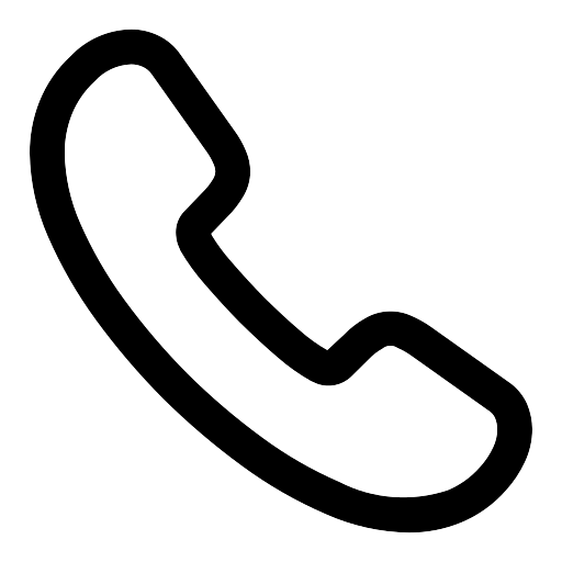 Outline of a classic telephone handset icon in white on a black background.