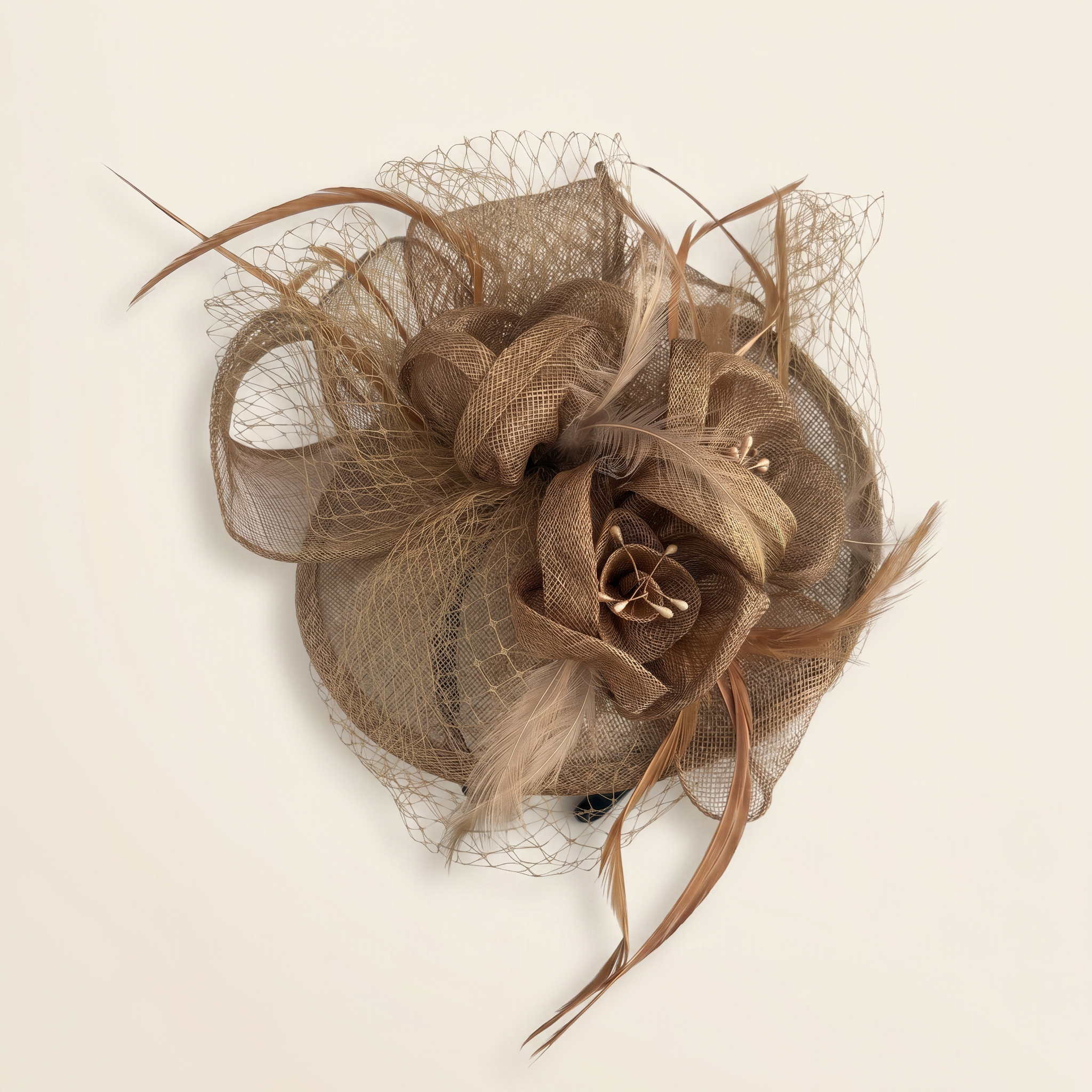 Taupe Mesh Floral Headband Fascinator