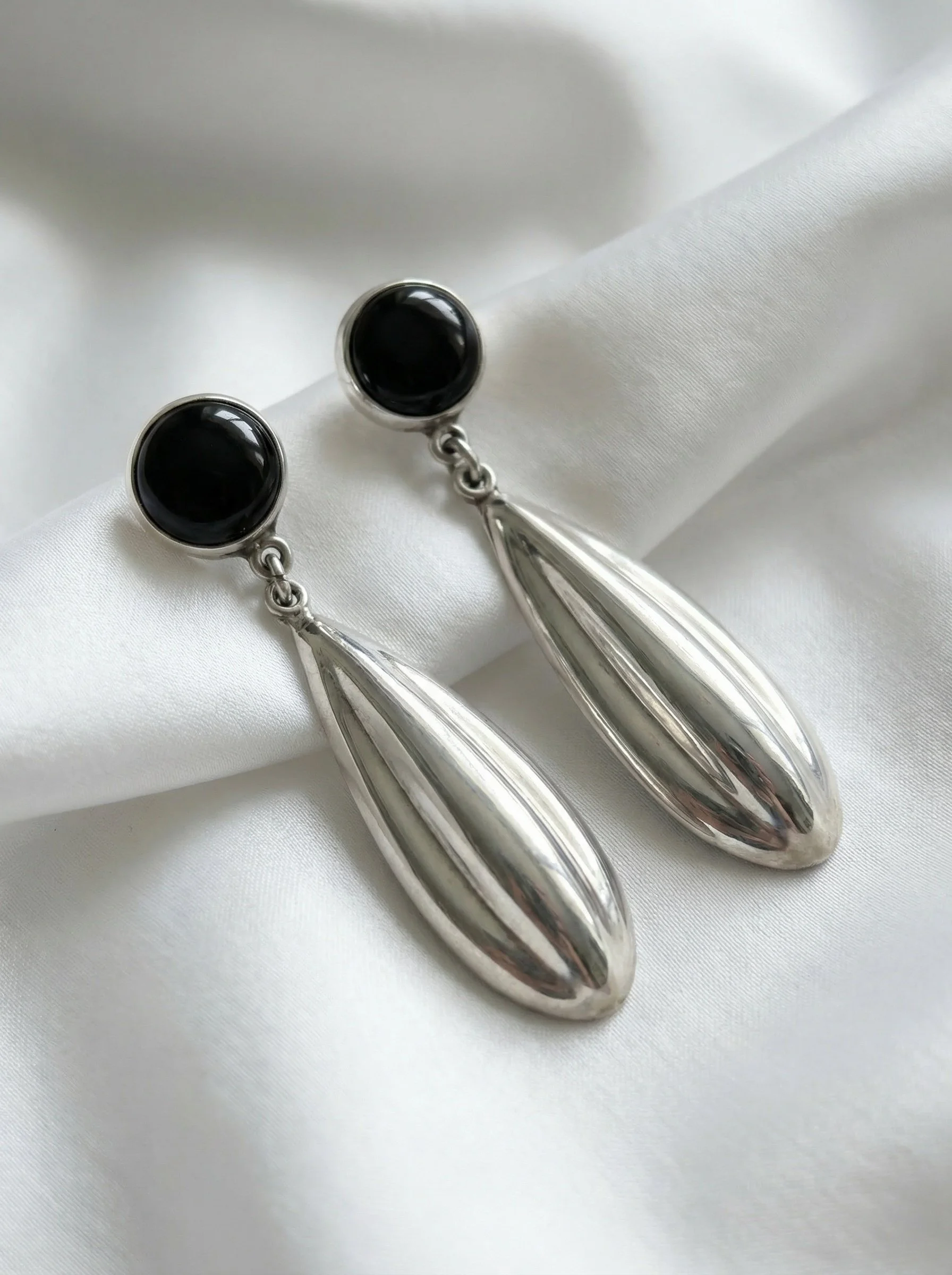 Black Onyx And Silver Teardrop Earrings