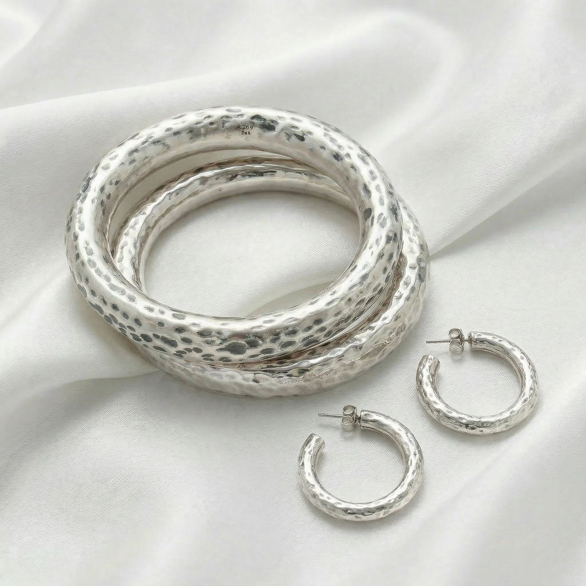 Hammered Silver Bangles with matching earrings