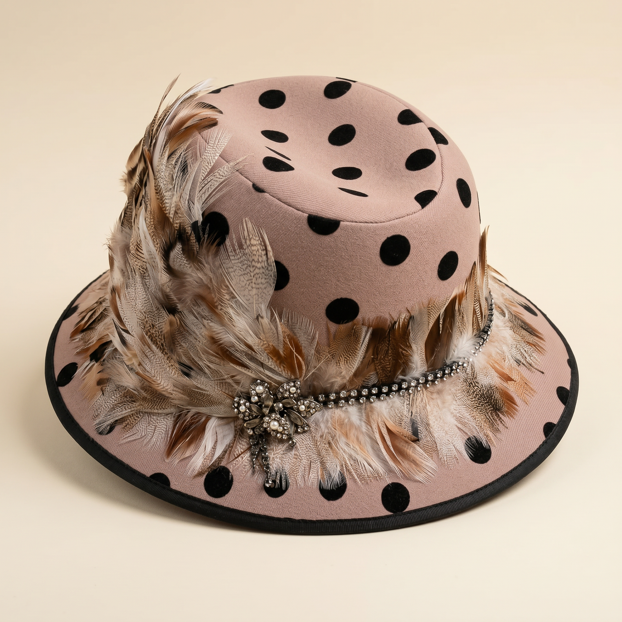 Pink Polka Dot Feather Hat