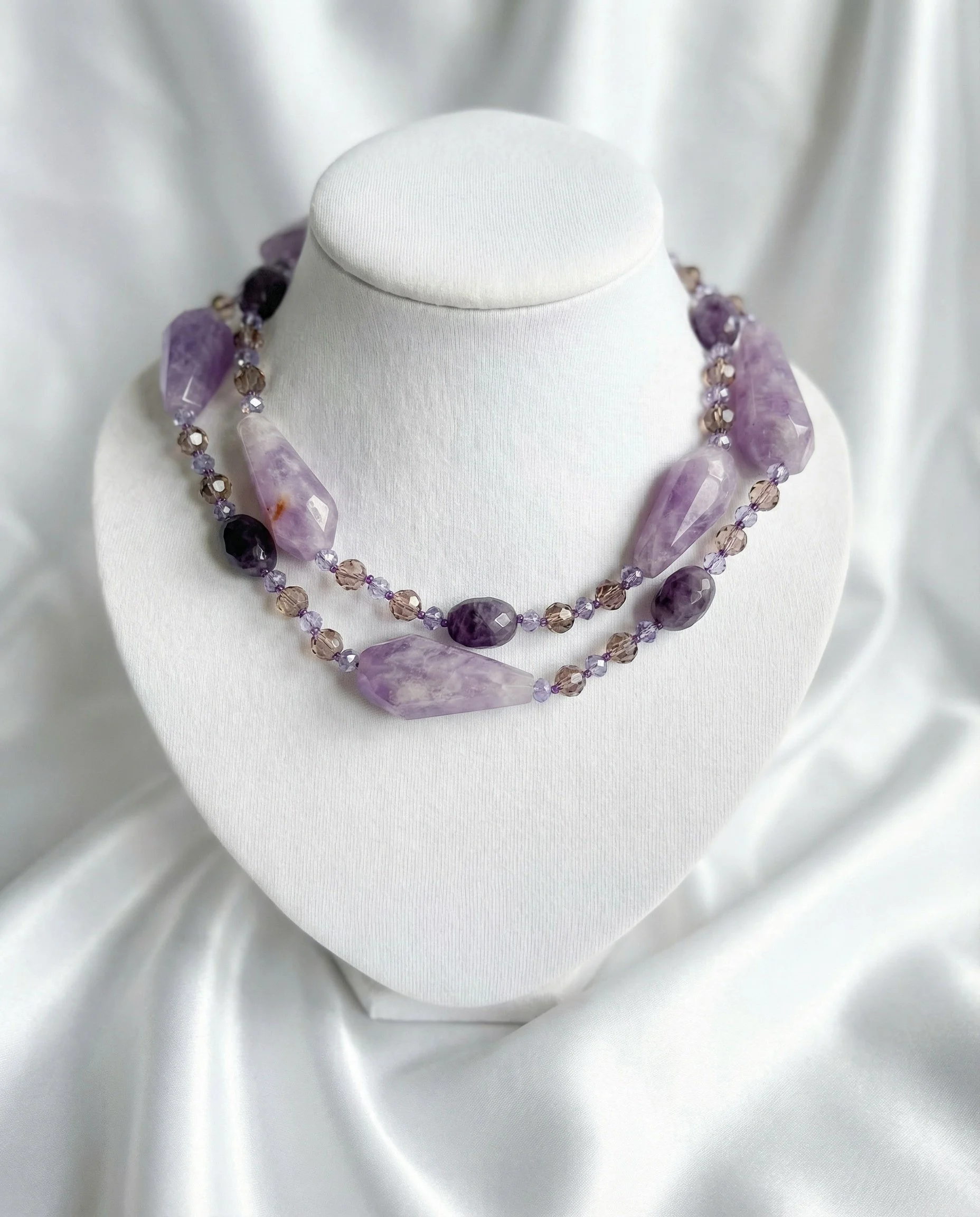 Amethyst and Smoky Quartz Long Necklace
