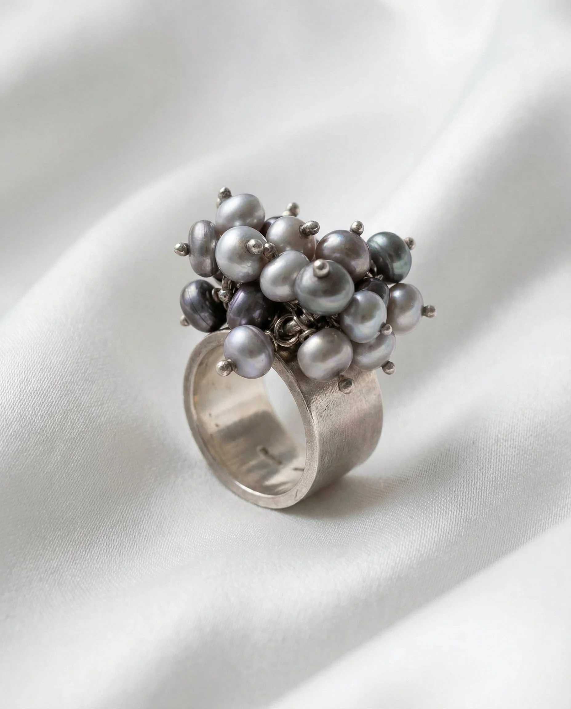 Gray Pearl Cluster Ring