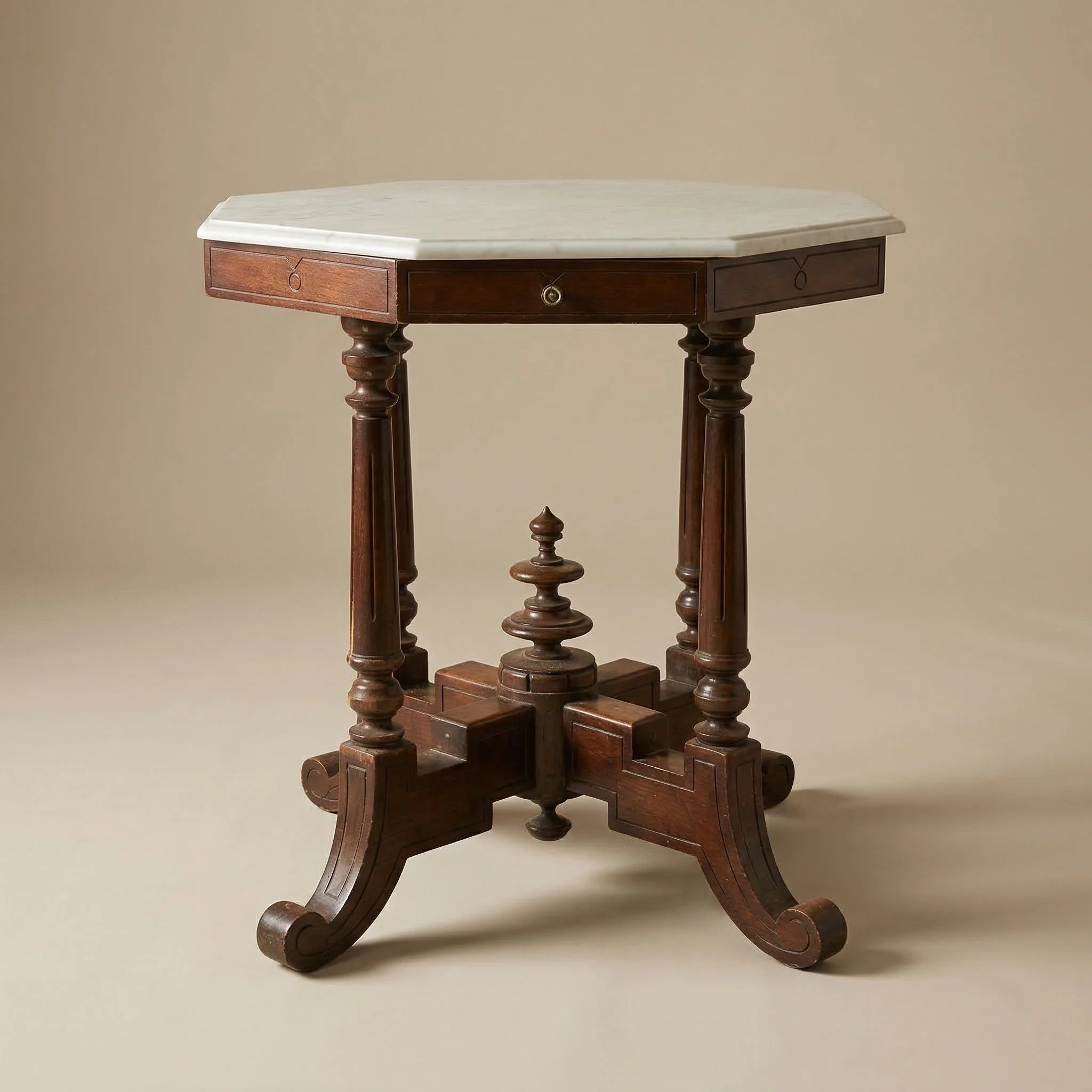 HEXAGONAL MARBLE-TOP PARLOR TABLE