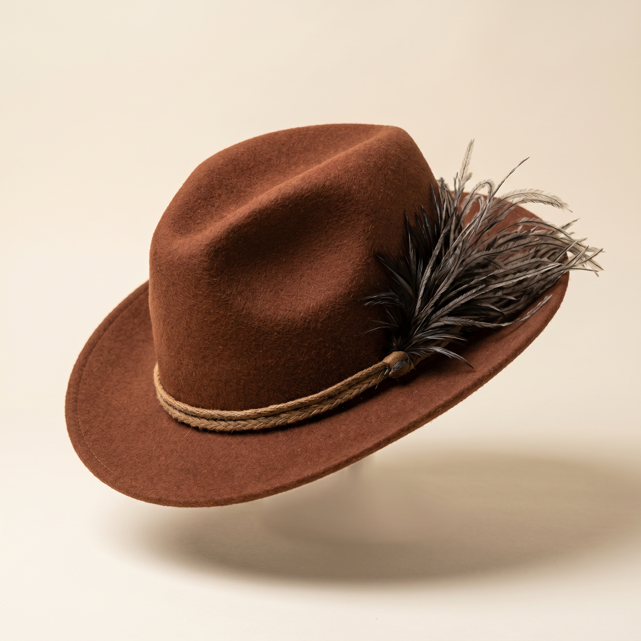 Brown Feather Fedora Hat
