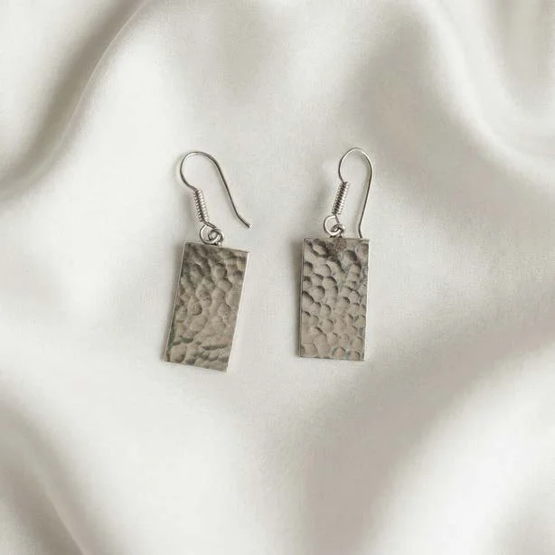 Textured Silver Rectangle Earrings