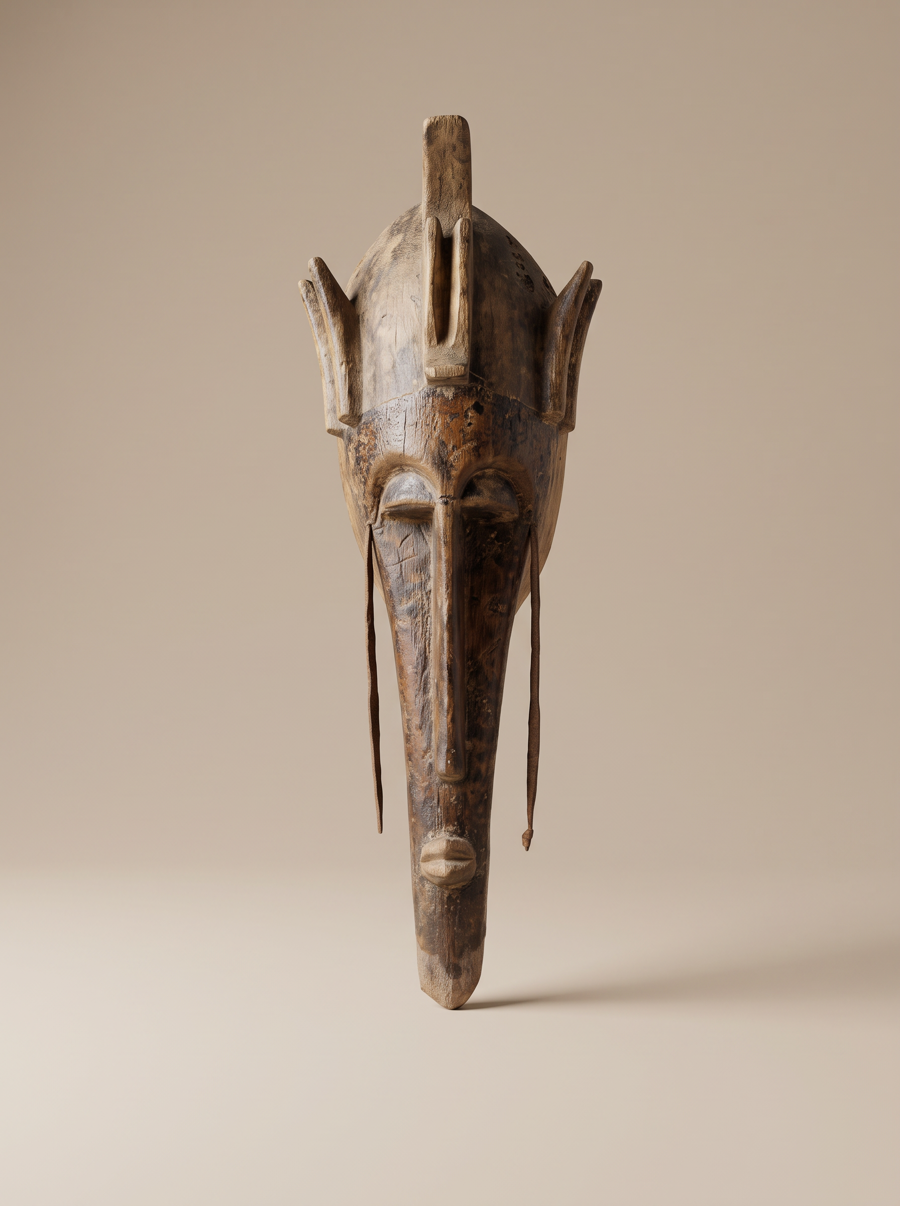 African Long-Faced Carved Wood Mask