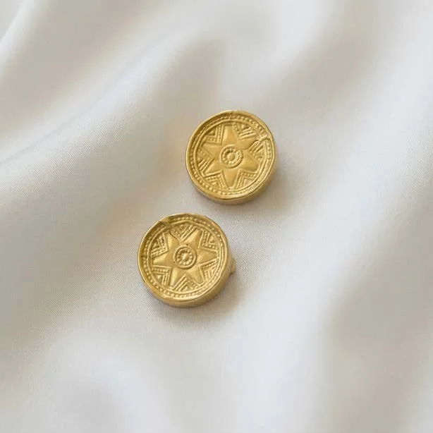 Gold Clip-On Earrings with Geometric Relief