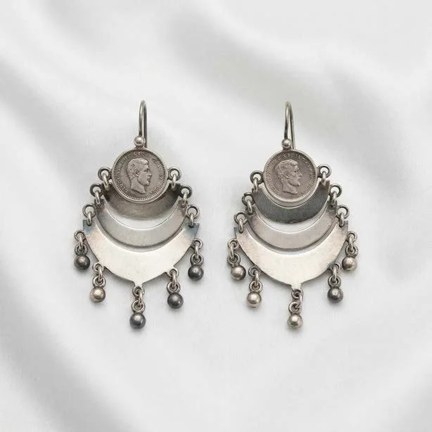 Coin Silver Drop Earrings