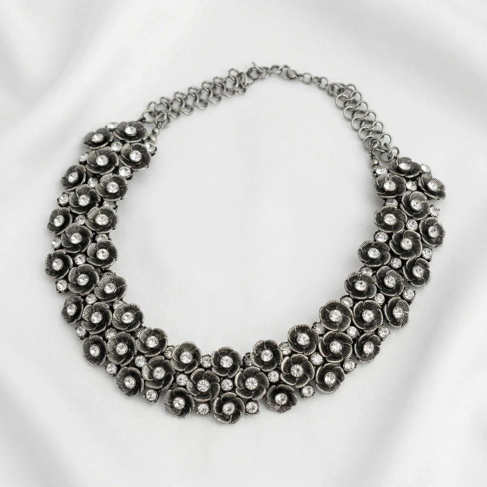 Silver-Tone Floral Statement Necklace