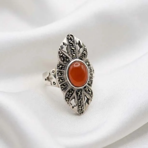 Carnelian and Marcasite Ring