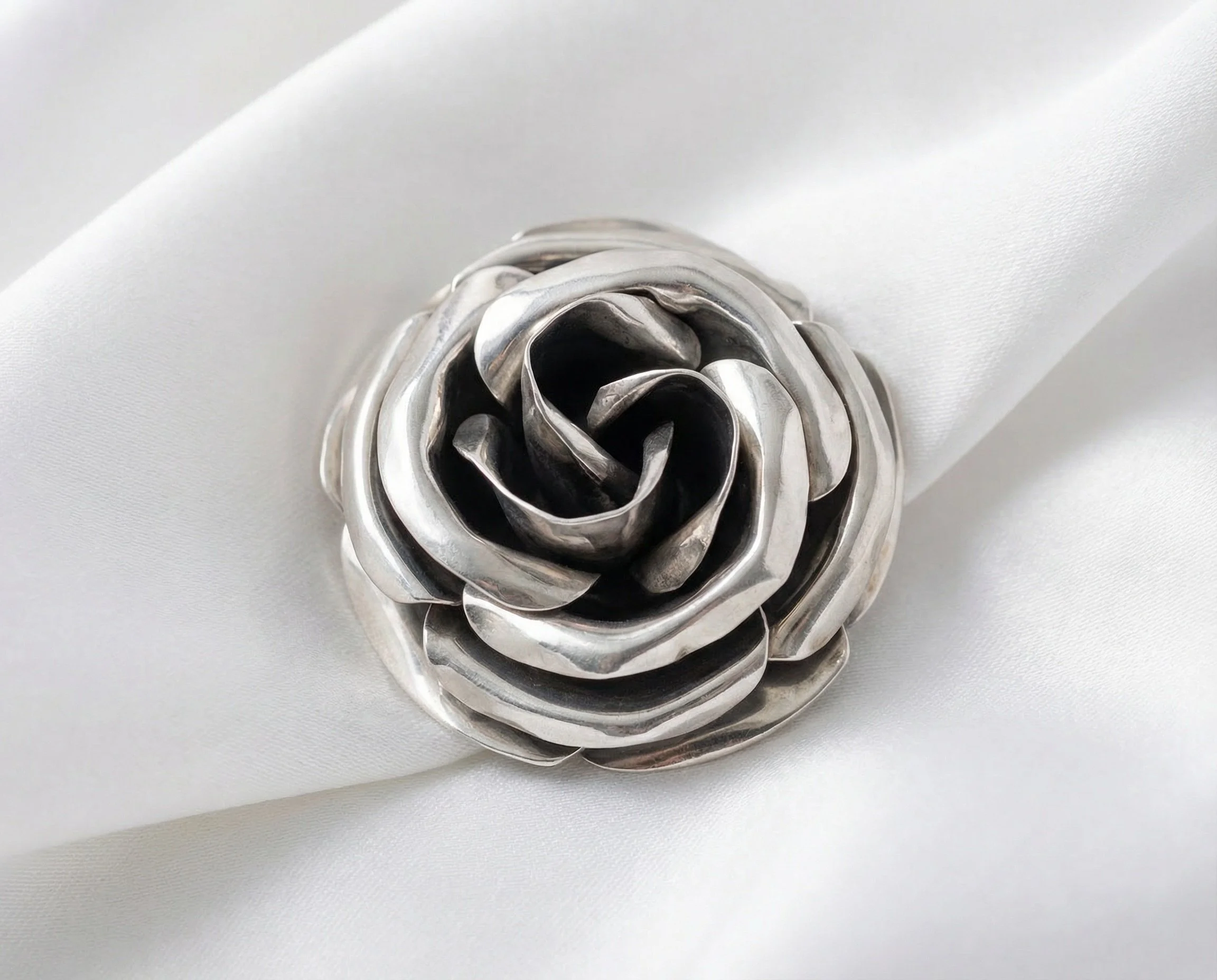 Silver Rose Bloom Brooch