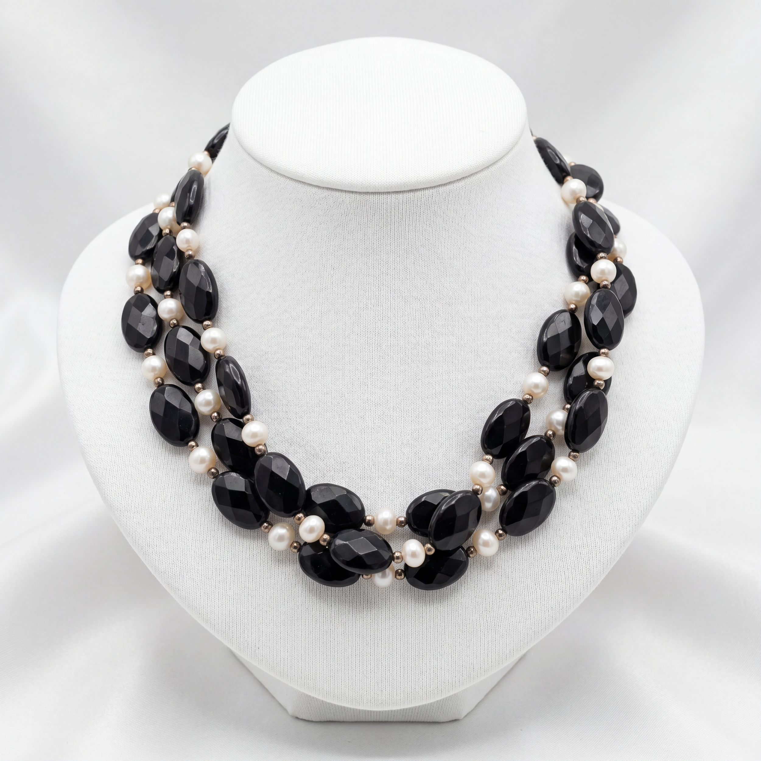 Black Crystal and Pearl Necklace