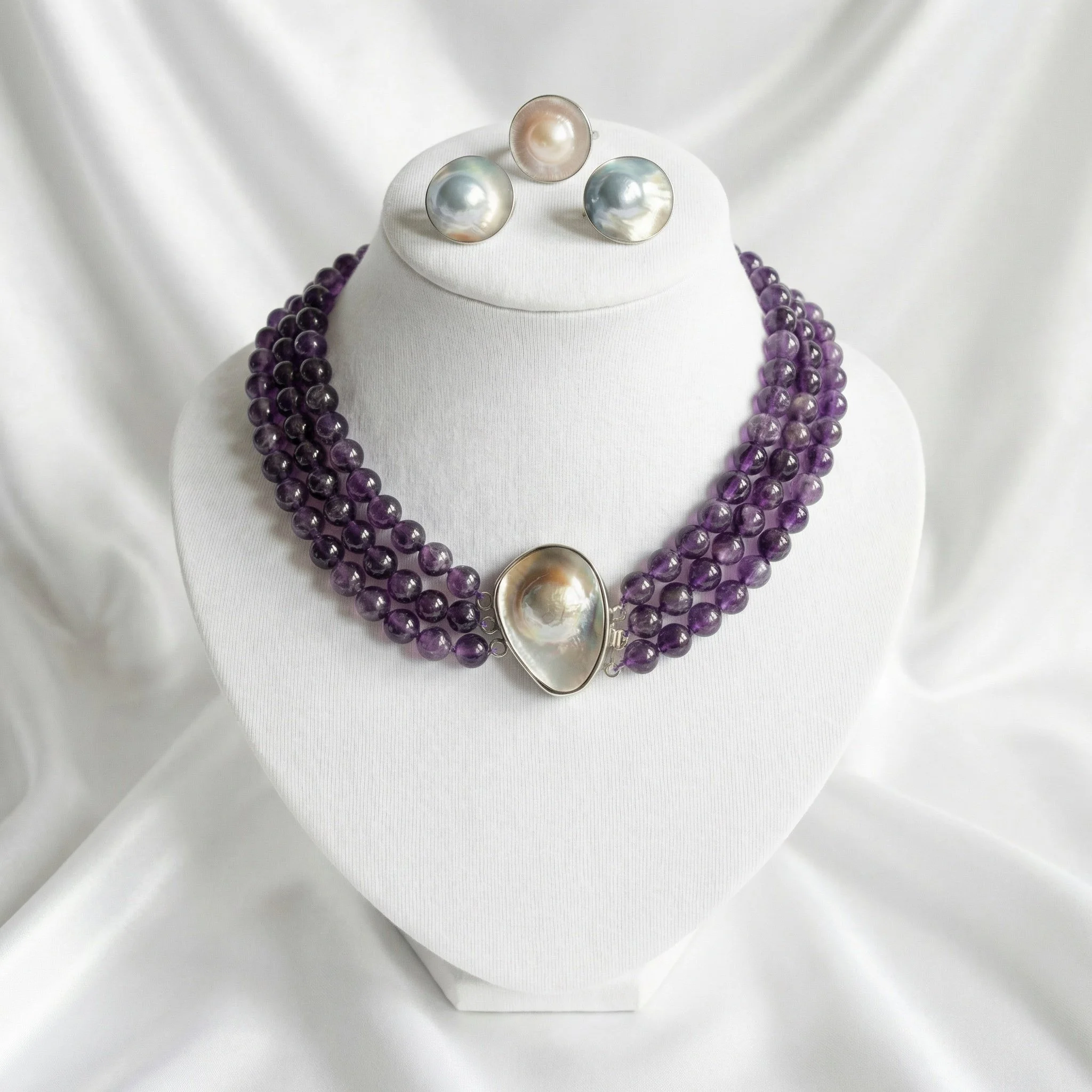 Amethyst and Pearl Necklace, earrings not available.