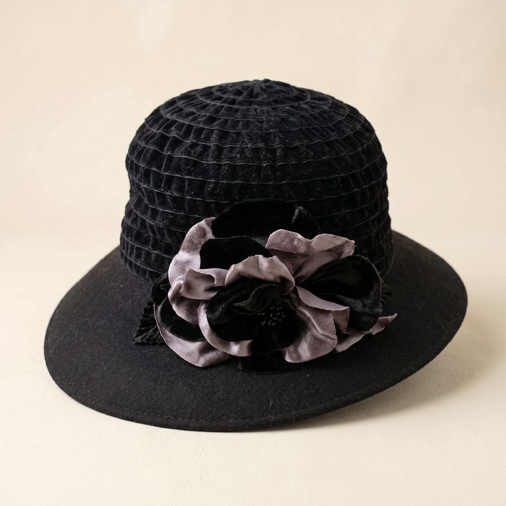 Black Textured Cloche Hat