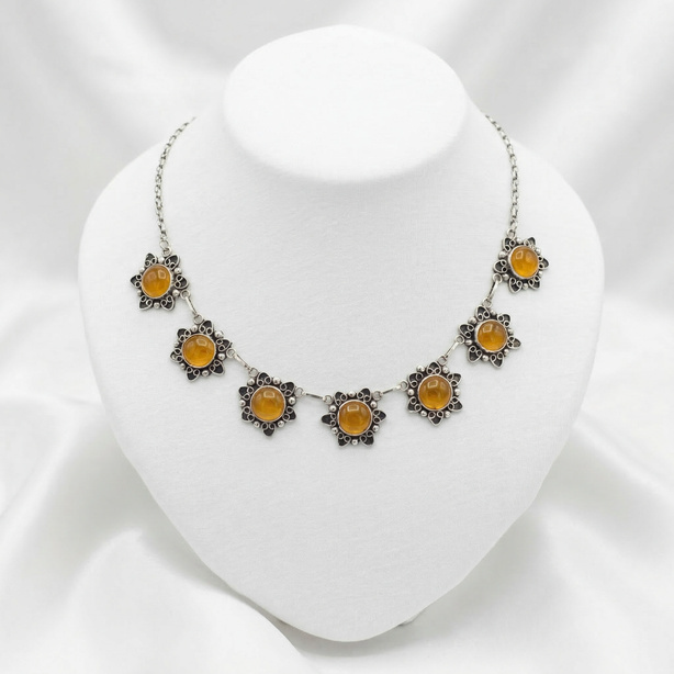 Amber Floral Cabochon Necklace