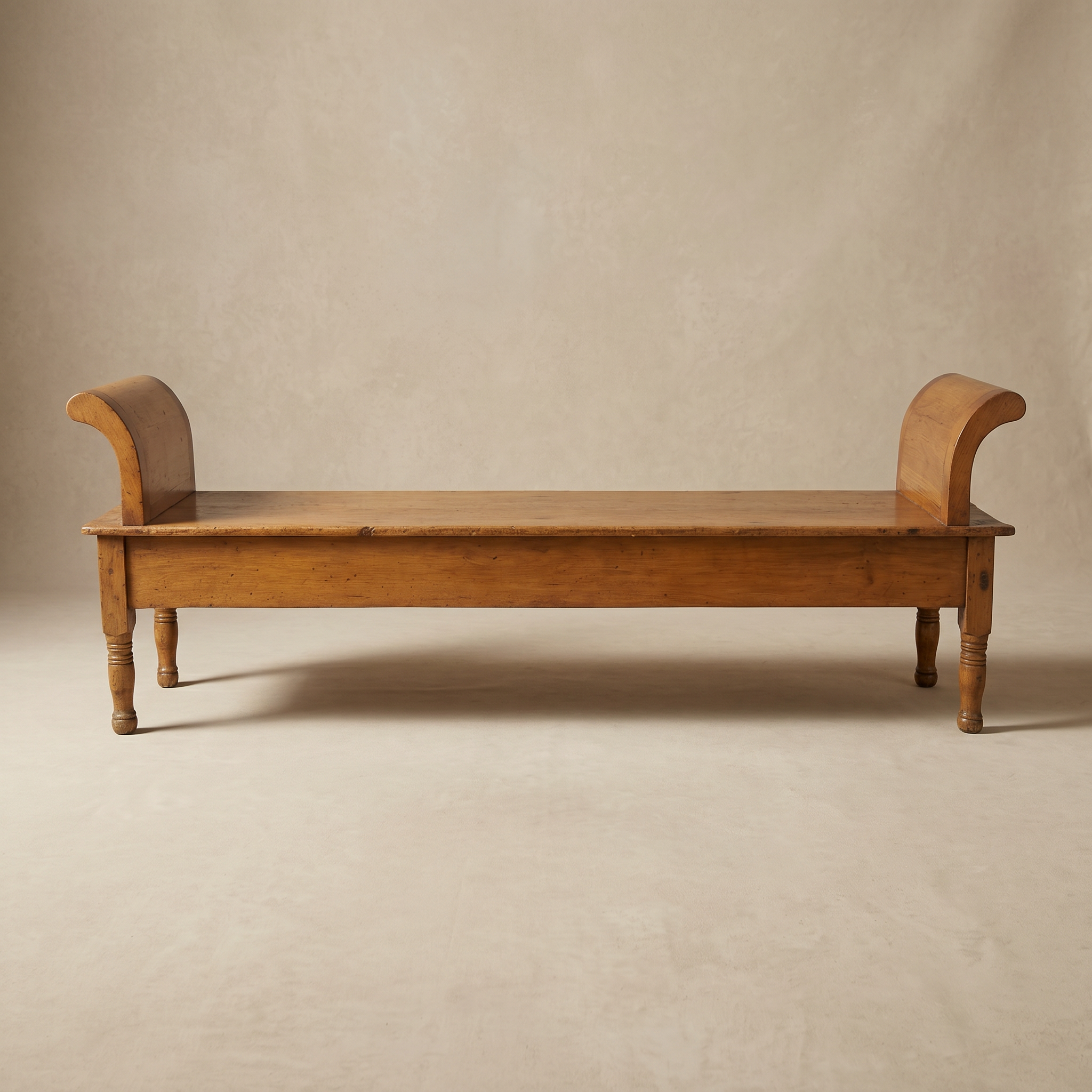 LONG WOODEN BENCH WITH SCROLL ENDS